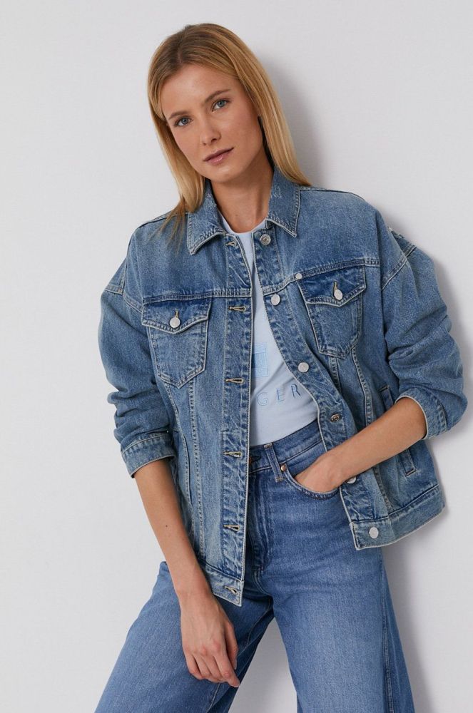 Джинсова куртка Armani Exchange жіноча перехідна oversize колір блакитний