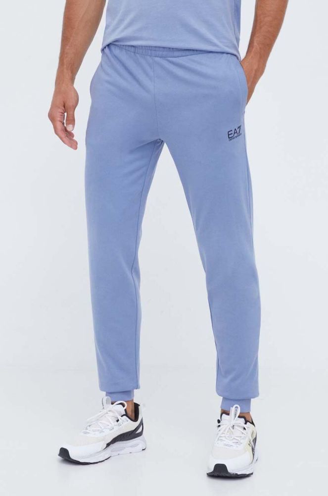 Спортивні штани EA7 Emporio Armani чоловічі однотонні колір блакитний