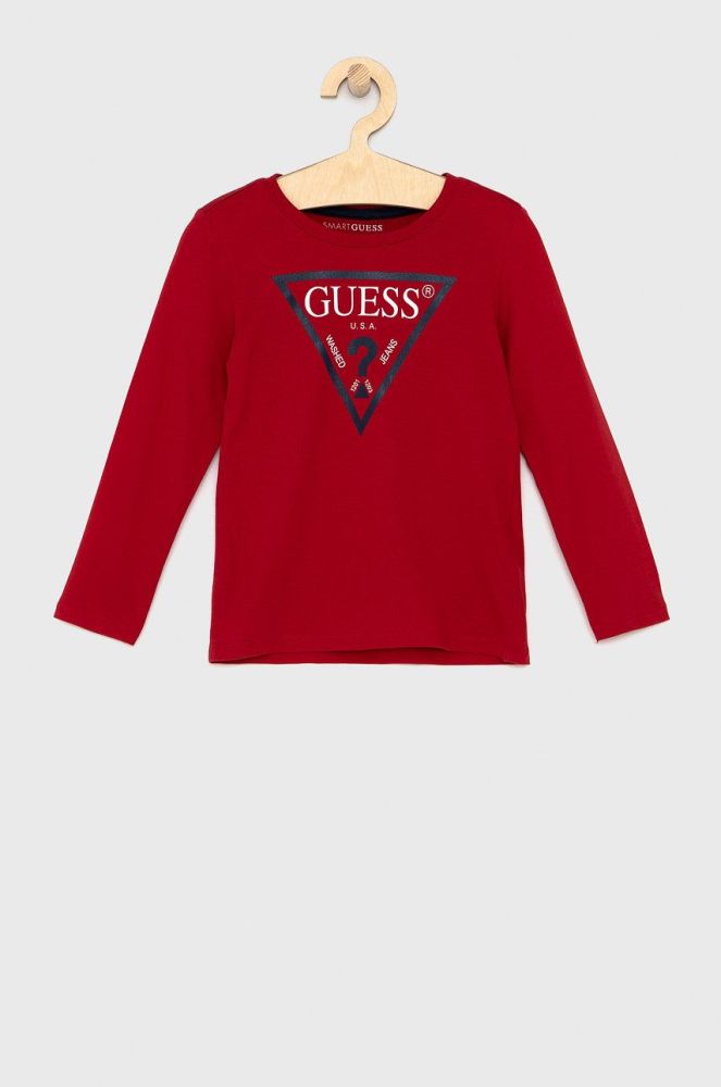 Дитячий лонгслів Guess колір червоний з принтом (1534478)