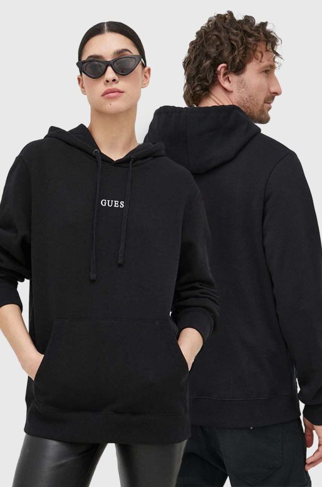 Кофта Guess чоловіча колір чорний з капюшоном з принтом (2894763)