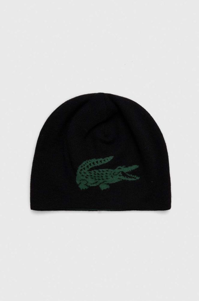 Двостороння вовняна шапка Lacoste колір чорний з тонкого трикотажу вовна (3517148)