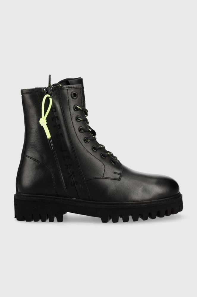Шкіряні черевики Pepe Jeans Trucker Laces W жіночі колір чорний на плоскому ходу злегка утеплена