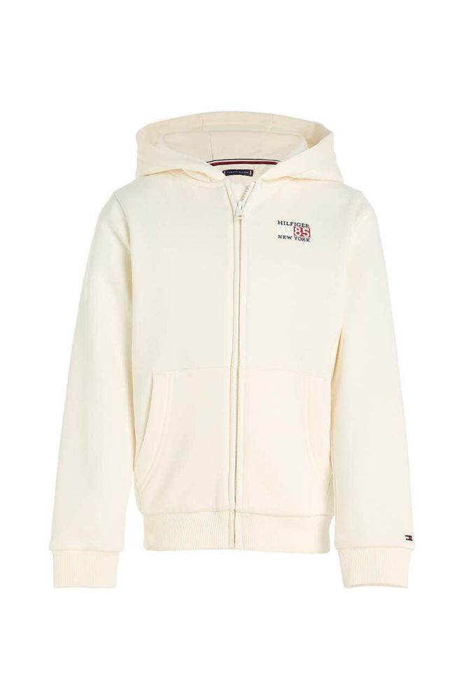 Дитяча кофта Tommy Hilfiger колір бежевий з капюшоном однотонна