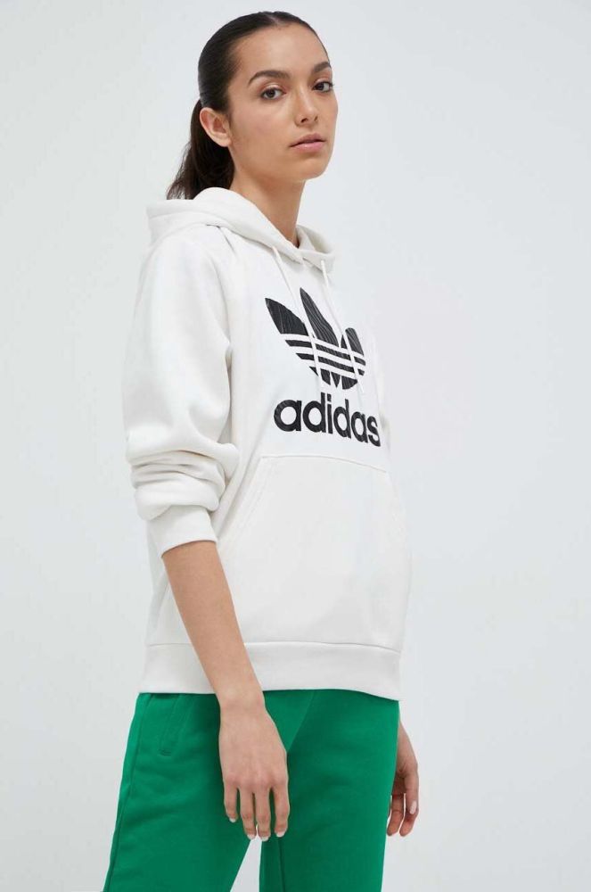 Кофта adidas Originals жіноча колір білий з капюшоном з принтом