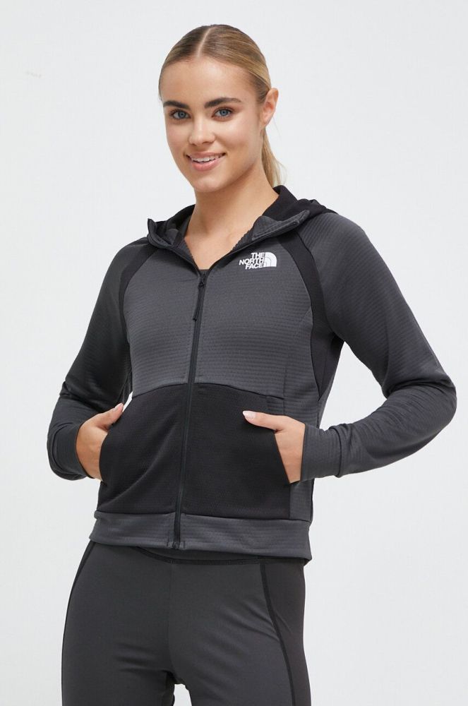 Спортивна кофта The North Face Mountain Athletics колір чорний з капюшоном візерунок