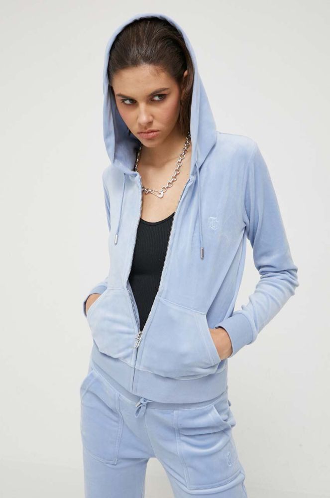 Кофта Juicy Couture жіноча з капюшоном однотонна колір блакитний