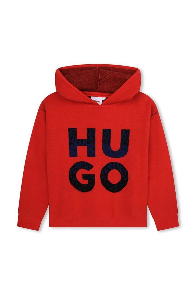 Дитяча кофта HUGO колір червоний з капюшоном з принтом (3511318)