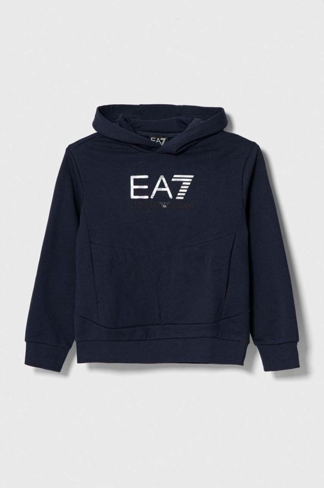 Дитяча кофта EA7 Emporio Armani колір синій з капюшоном з принтом (3380992)