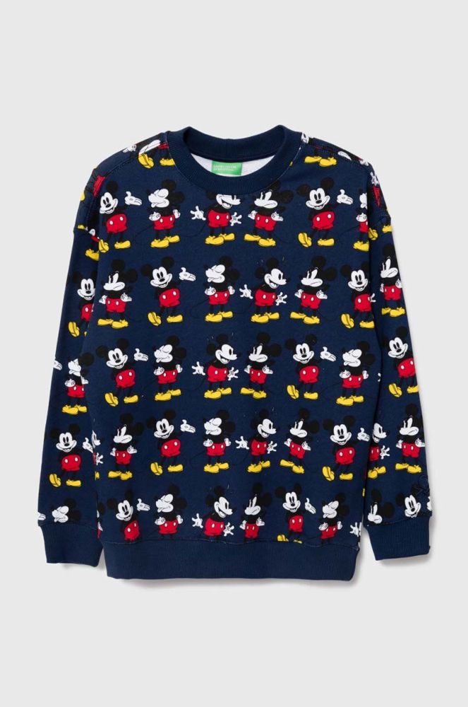Бавовняна кофта United Colors of Benetton x Disney колір синій візерунок