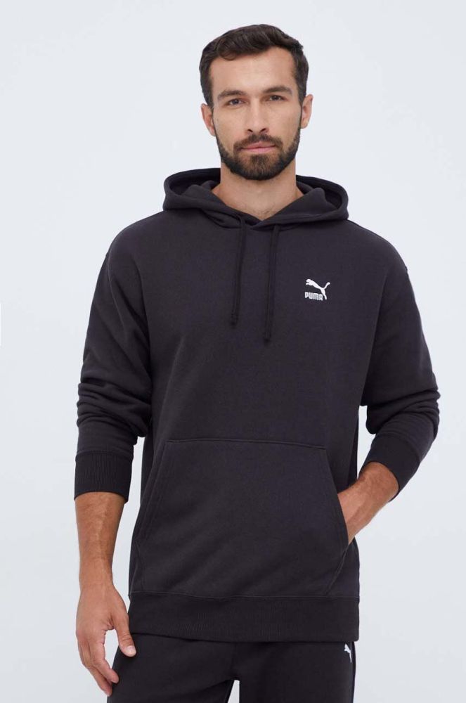 Бавовняна кофта Puma чоловіча колір чорний з капюшоном з аплікацією (3453811)