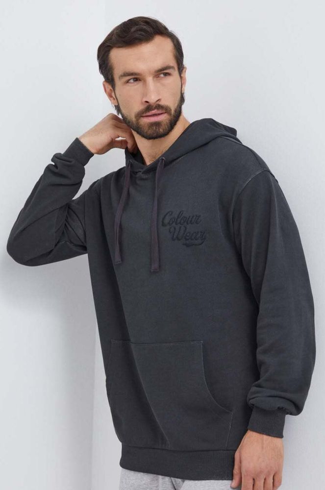 Бавовняна кофта Colourwear чоловіча колір чорний з капюшоном однотонна