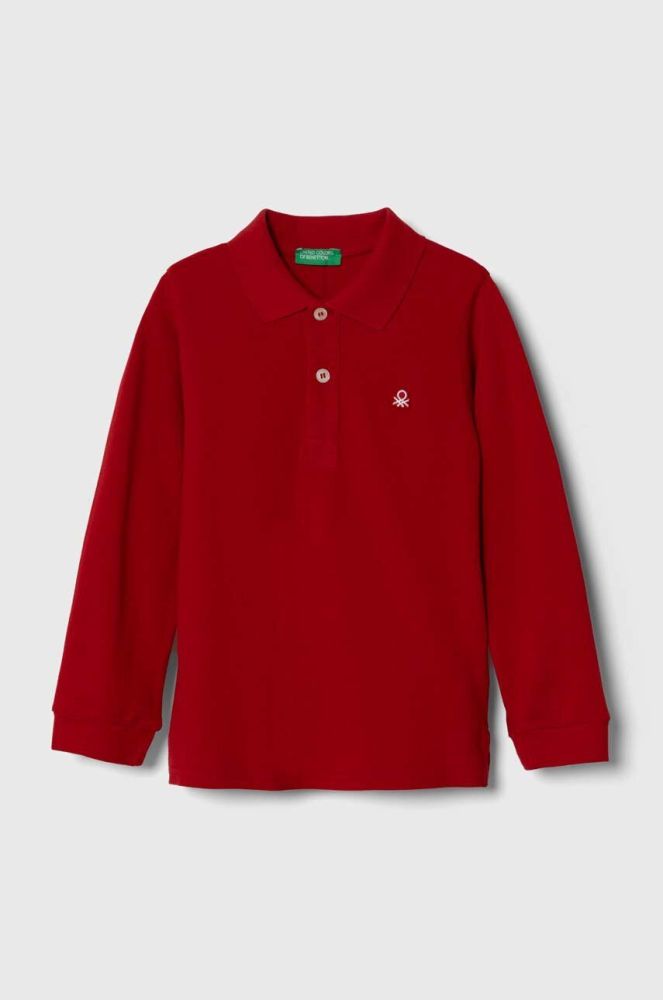 Дитячий бавовняний лонгслів United Colors of Benetton колір червоний однотонний (3419306)