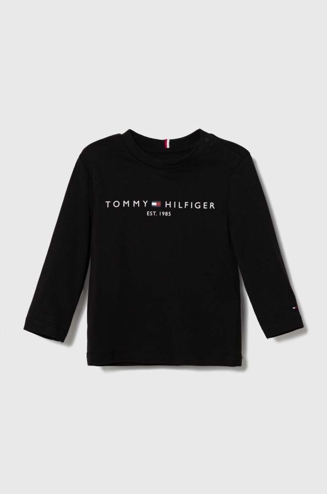 Бавовняний лонгслів для немовлят Tommy Hilfiger колір чорний