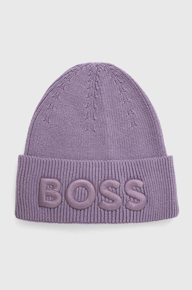 Шапка з домішкою вовни Boss Orange BOSS ORANGE колір фіолетовий з товстого трикотажу
