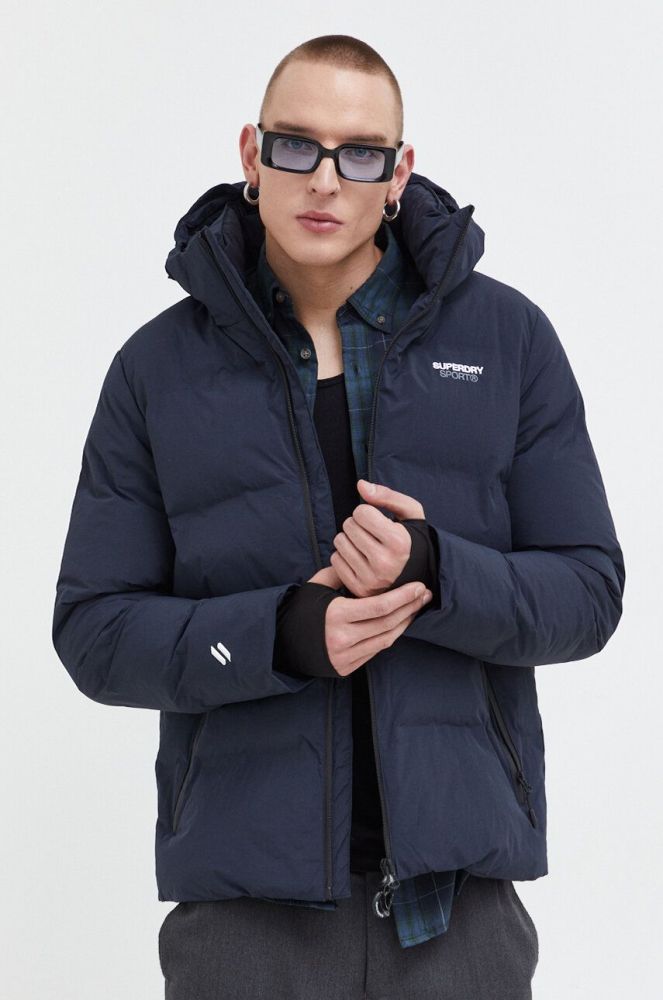 Бавовняна сорочка Superdry чоловіча колір синій regular класичний комір