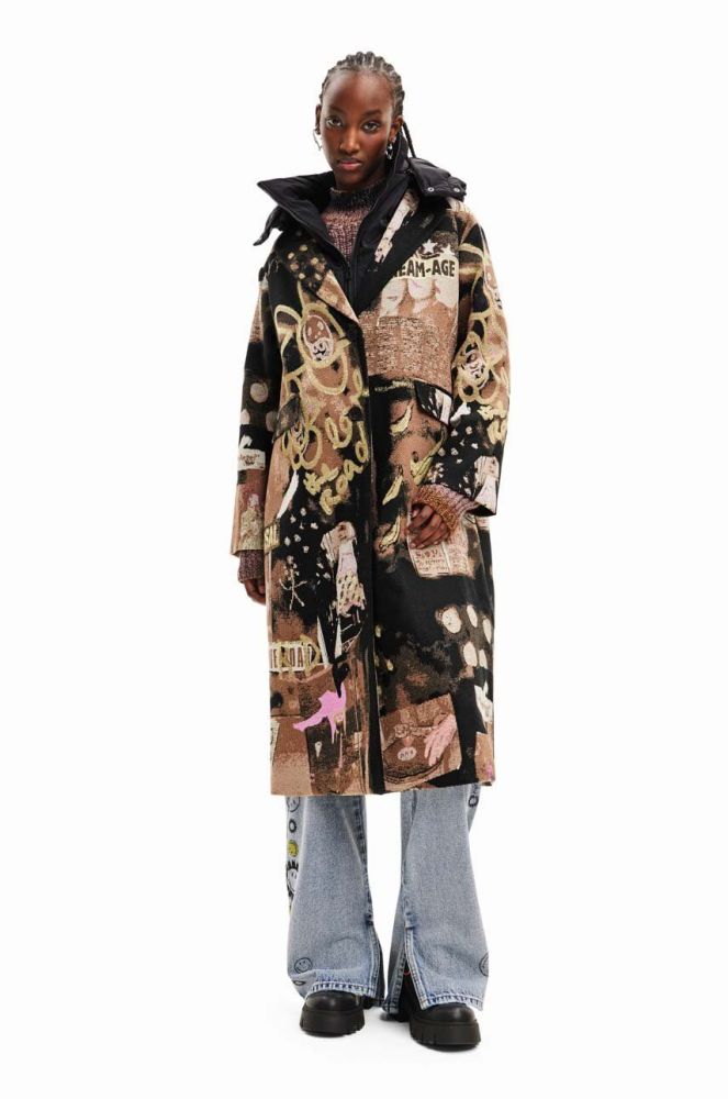 Куртка Desigual жіноча колір чорний зимова oversize (3550541)