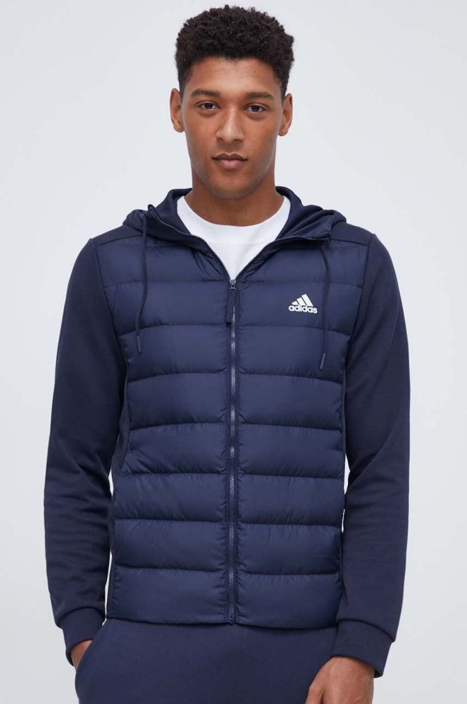 Кофта adidas чоловіча колір синій з капюшоном однотонна
