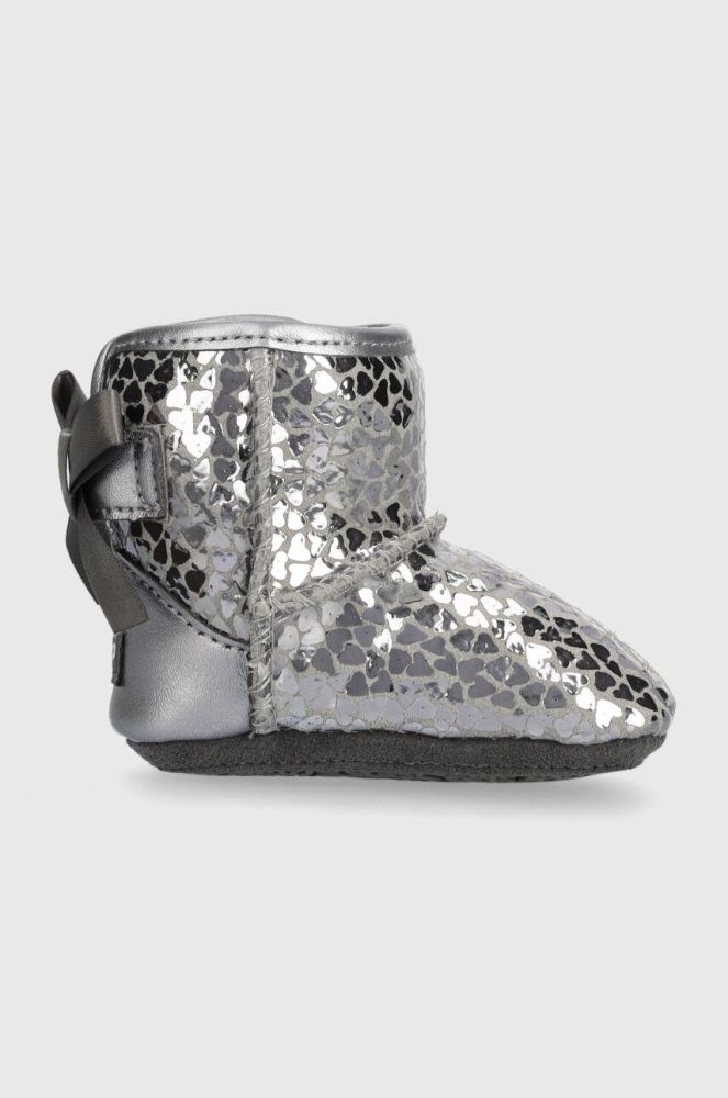 Дитячі шкіряні чоботи UGG I JESSE BOW II GEL HEARTS колір срібний