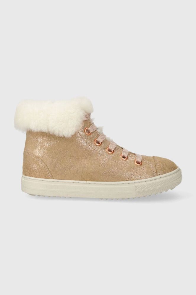 Дитячі замшеві зимові черевики Pom D'api SWAG ZIP FUR колір бежевий (3689882)
