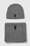 Шерстяна шапка і шарф Polo Ralph Lauren колір сірий