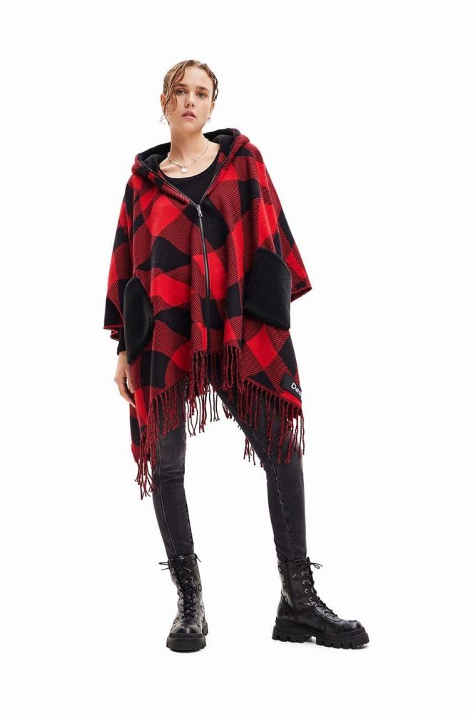 Пончо Desigual 23WAIA39 ACCESSORIES FABRIC PONCHOS колір чорний легке