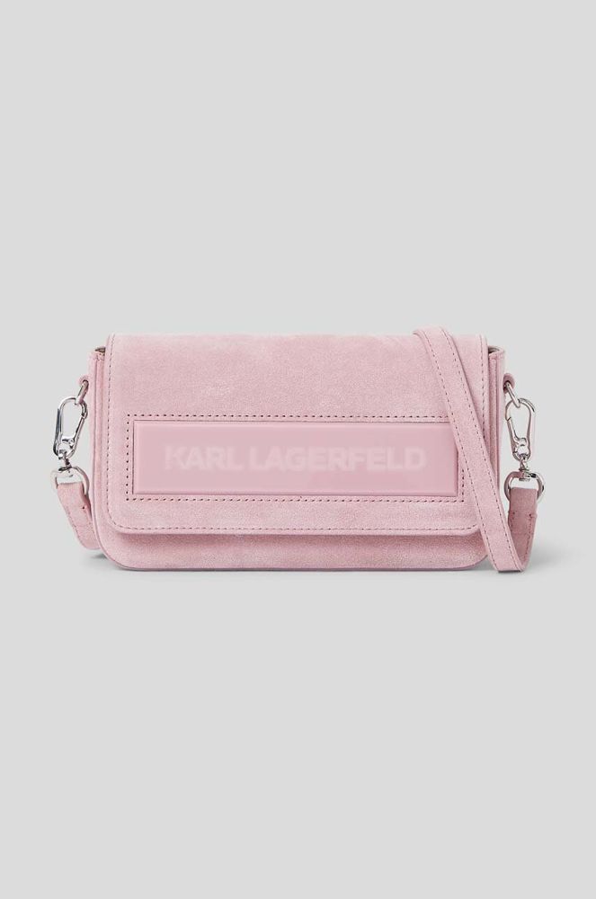 Шкіряна сумочка Karl Lagerfeld ICON K SM FLAP SHB SUEDE колір рожевий