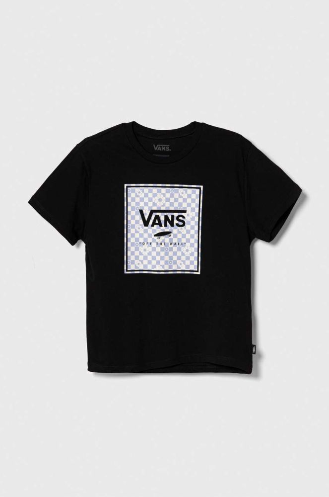 Дитяча бавовняна футболка Vans BOX FILL FLORAL CREW колір чорний з принтом