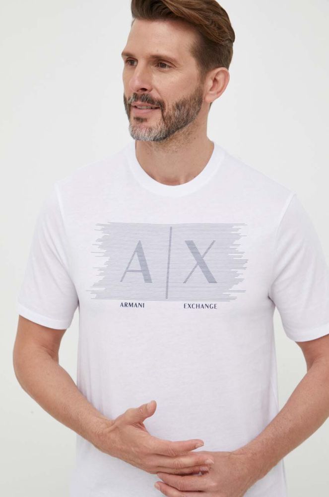 Бавовняна футболка Armani Exchange колір білий з принтом (3354747)