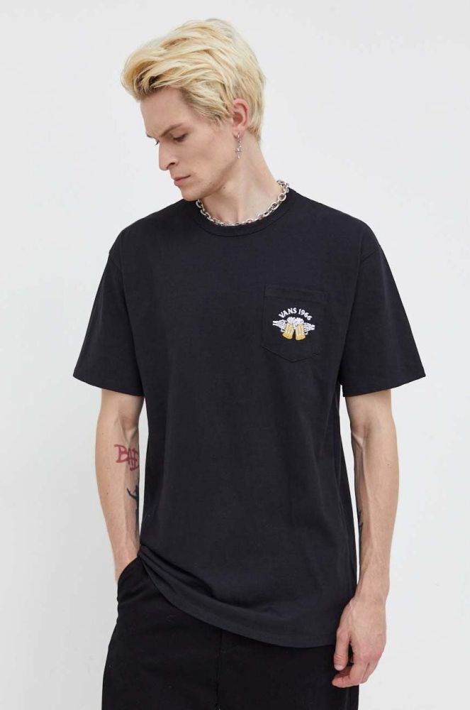 Бавовняна футболка Vans колір чорний з аплікацією (3490697)
