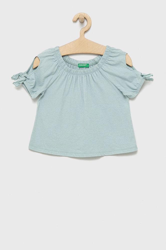 Дитяча футболка United Colors of Benetton колір бірюзовий однотонна