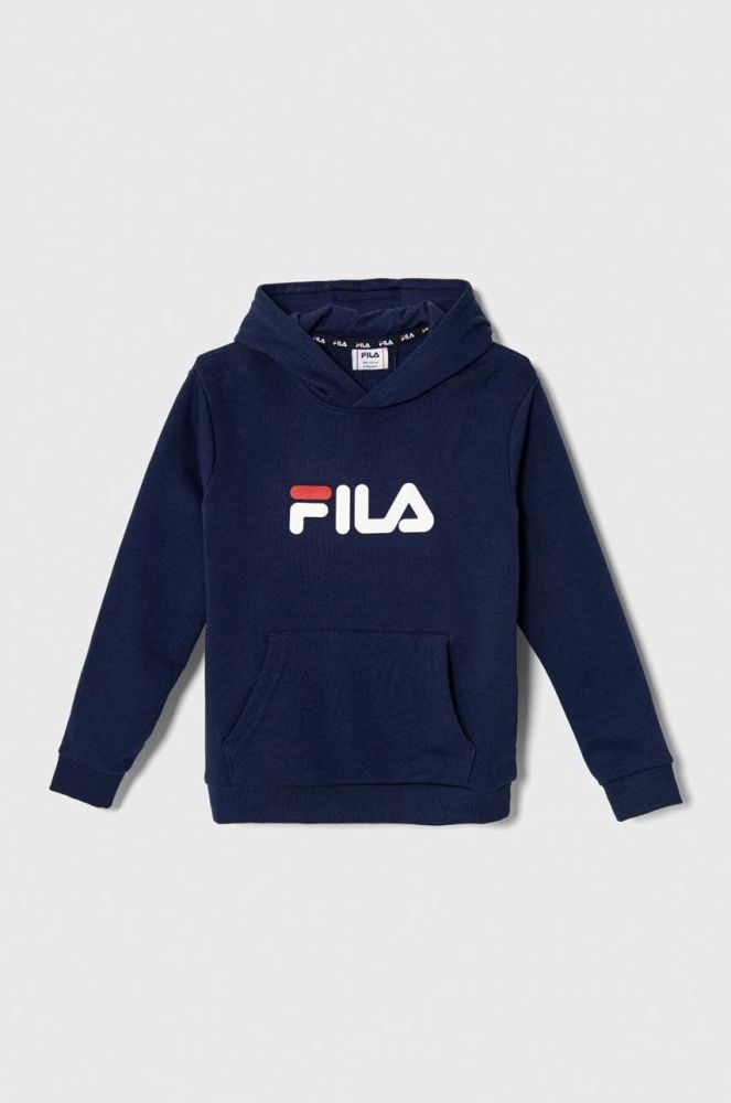Дитяча кофта Fila колір синій з капюшоном з принтом (3478637)