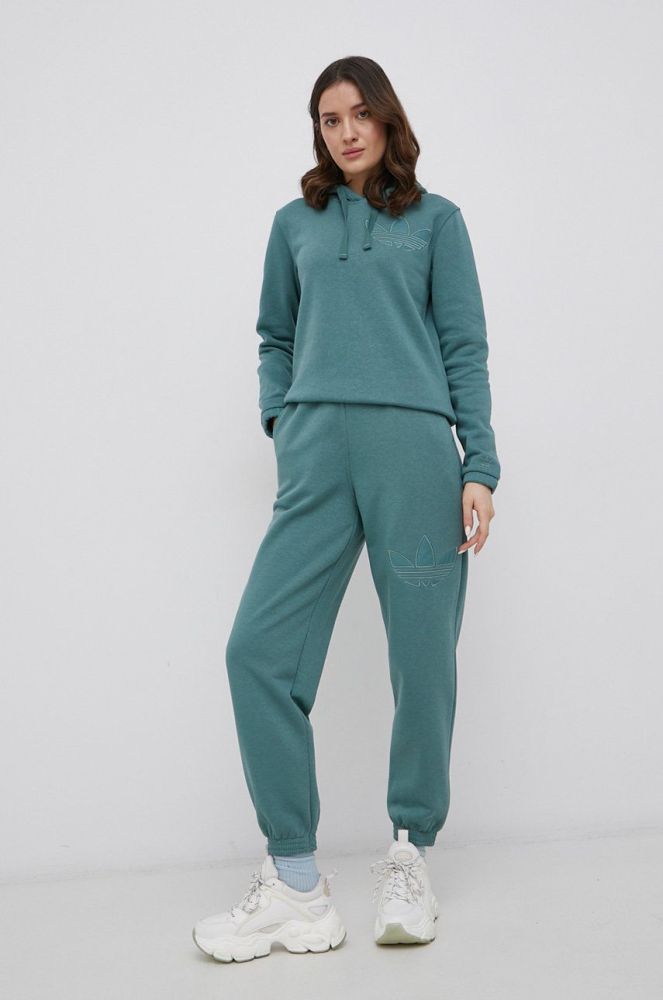 Штани adidas Originals Trefoil Moments HE4751 жіноче колір бірюзовий гладке