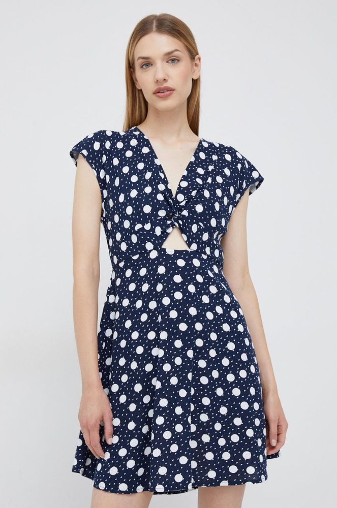 Сукня з домішкою льону Vero Moda колір синій mini розкльошена