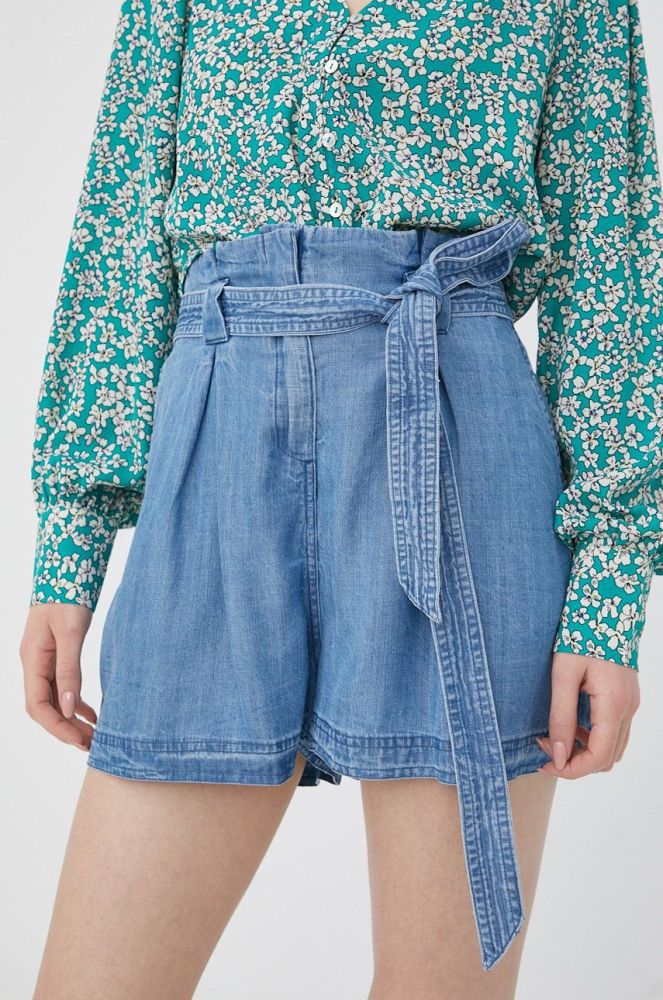 Шорти Superdry жіночі однотонні висока посадка колір блакитний