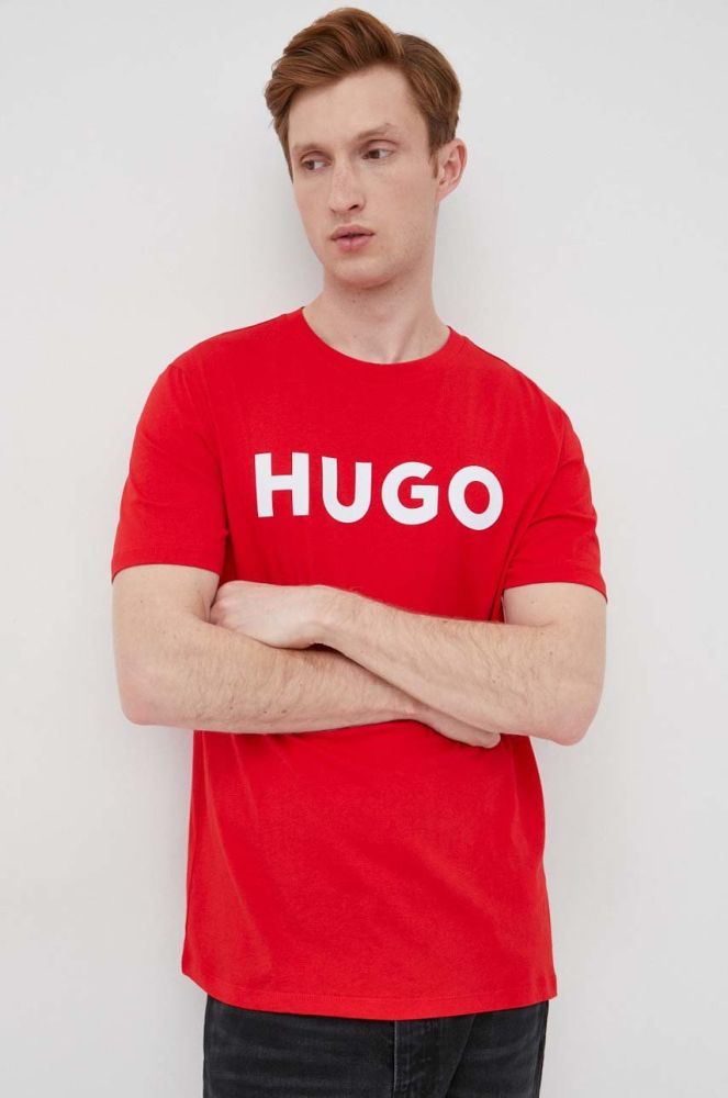 Бавовняна футболка HUGO колір червоний з принтом (2248242)