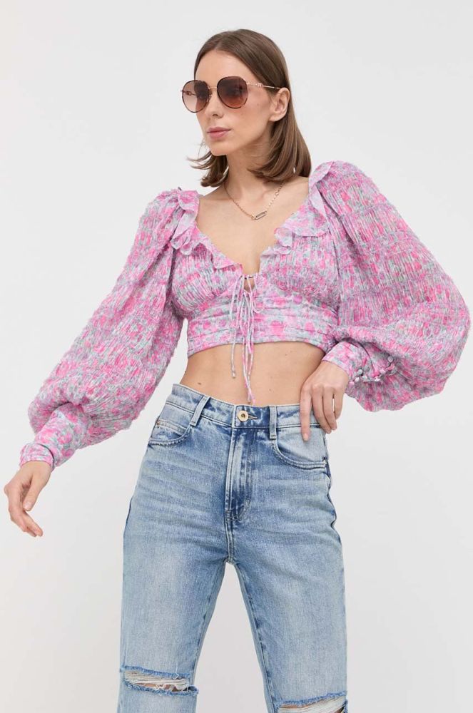 Блузка For Love & Lemons жіноча колір рожевий принт квіти