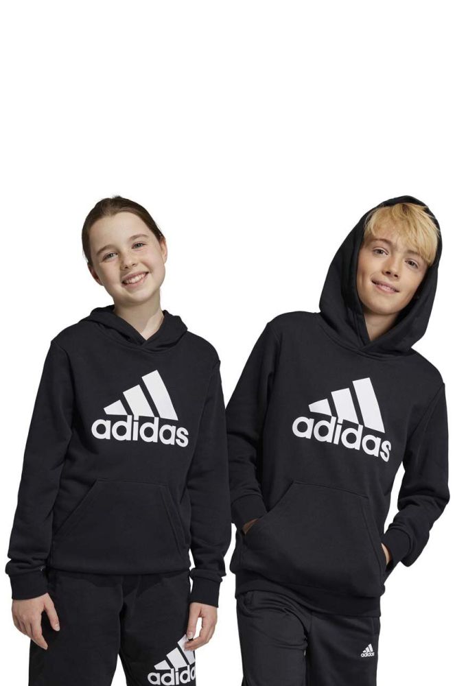 Дитяча кофта adidas U BL колір чорний з капюшоном візерунок
