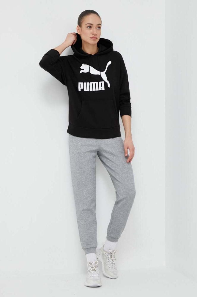Кофта Puma жіноча колір чорний з капюшоном з принтом (3213819)