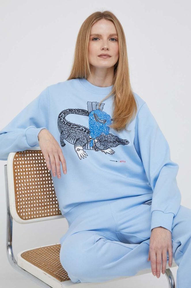 Бавовняна кофта Lacoste x Netflix жіноча  з принтом SF7564-70V колір блакитний