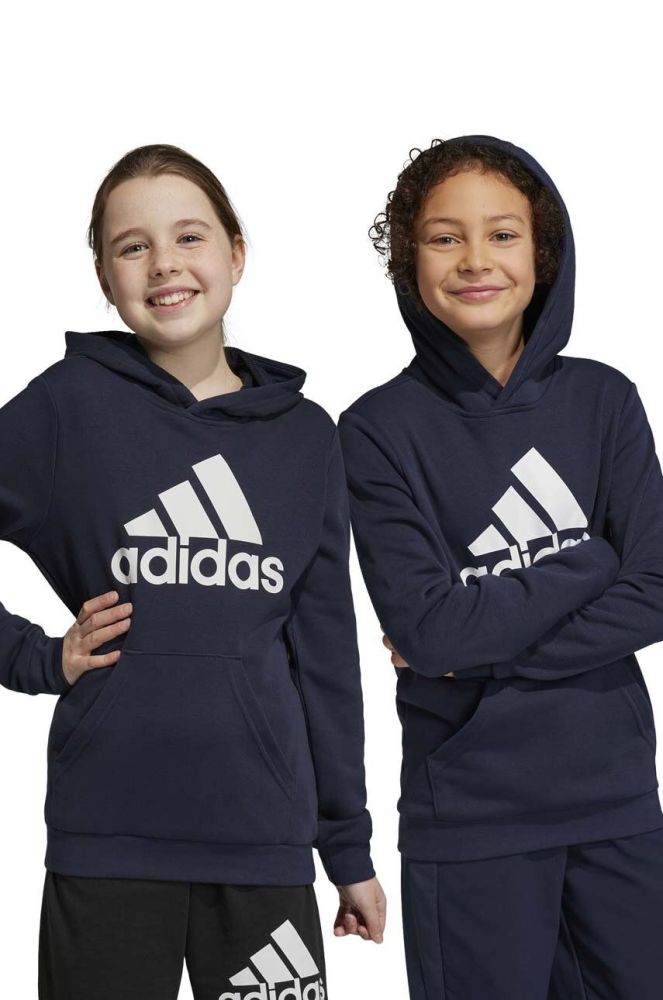 Дитяча кофта adidas U BL з капюшоном з принтом колір блакитний