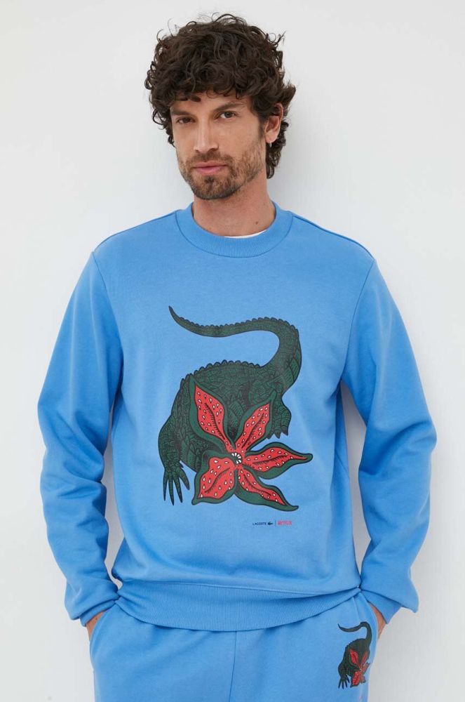 Бавовняна кофта Lacoste x Netflix чоловіча  візерунок SH8202-70V колір блакитний
