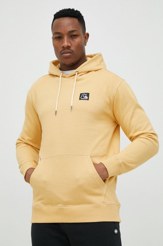 Бавовняна кофта Quiksilver чоловіча колір жовтий з капюшоном візерунок