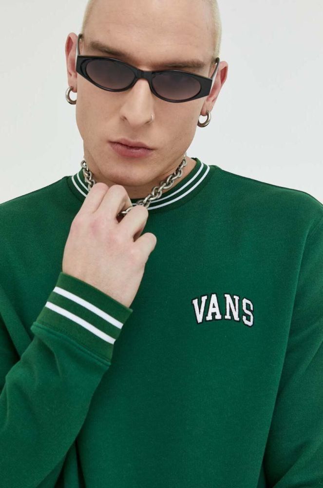Бавовняна кофта Vans чоловіча колір зелений з аплікацією