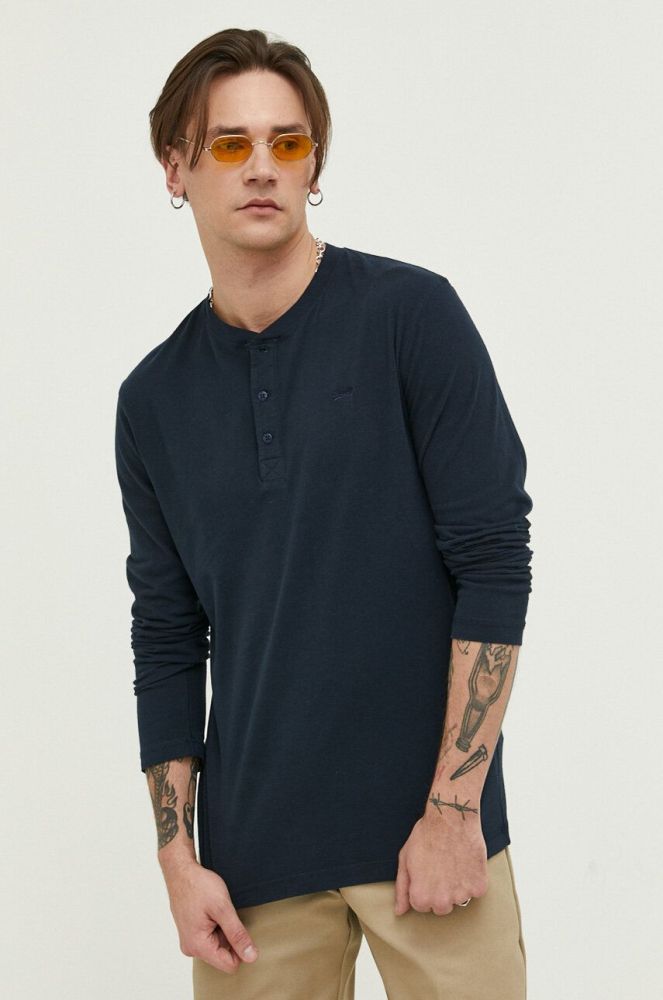 Бавовняний лонгслів Superdry колір синій однотонний (3162795)