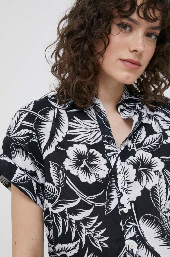 Сорочка з льону Lauren Ralph Lauren колір чорний regular класичний комір