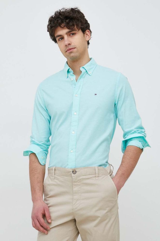 Сорочка Tommy Hilfiger чоловіча колір бірюзовий regular комір button-down