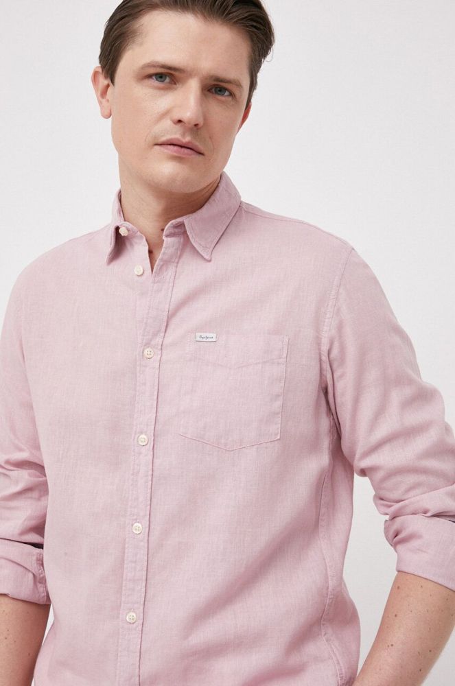 Сорочка з льону Pepe Jeans колір рожевий regular класичний комір