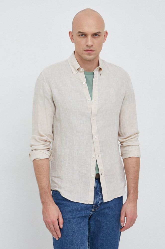 Сорочка з льону Michael Kors колір бежевий slim комір button-down