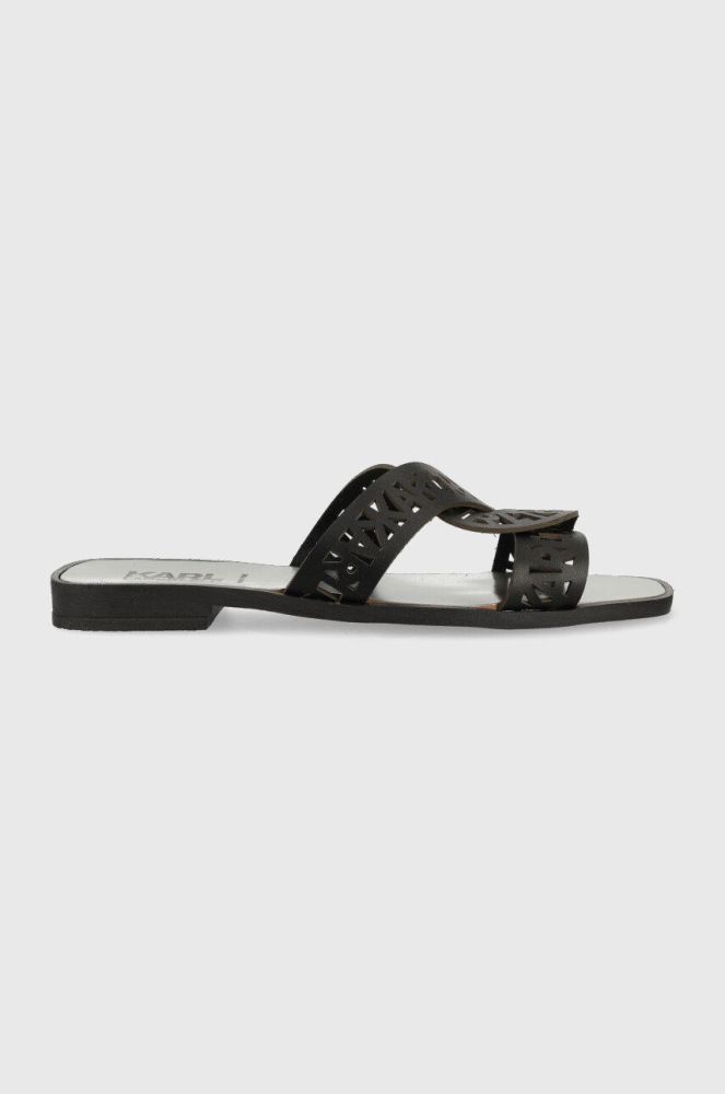 Шкіряні шльопанці Karl Lagerfeld SKOOT жіночі колір чорний KL80429