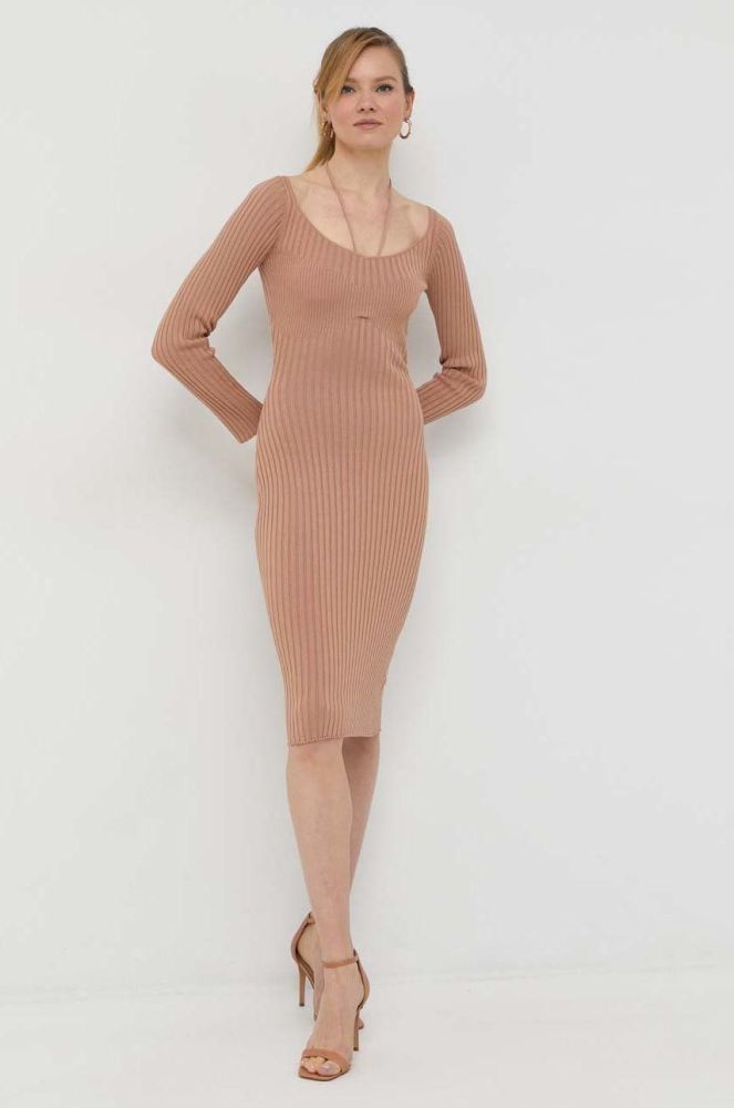 Сукня з домішкою шовку Guess колір бежевий mini облягаюча (2837322)